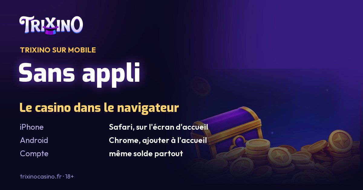 Trixino Casino sur mobile sans application : raccourci Safari sur iPhone et Chrome sur Android